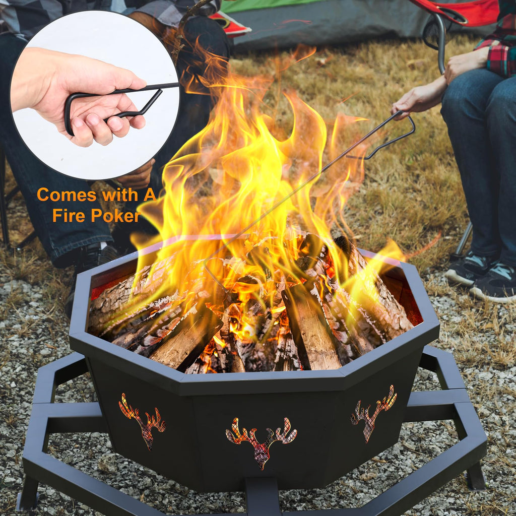 35 Inch Octagonal Outdoor Fire Pit, Fire Pits for Outside Wood Burning Fire Pit, Firepit, Firepits for Outside
