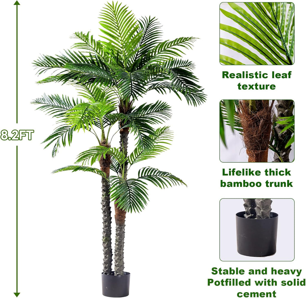 8.2FT Artificial Phoenix Palm Tree Artificial Plants Indoor Outdoor Large Faux Coconut Silk Palm Tree Tropical Fake