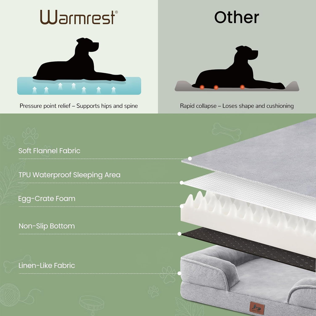 XL Orthopedic Dog Bed for Large Dogs, Removable Washable, Grey