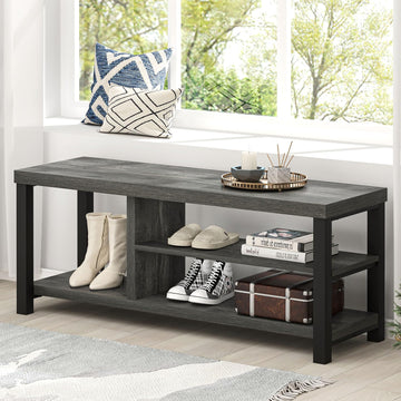 Industrial Entryway Bench, Rustic Indoor Shoe Boot Storage Bench Seat, Grey