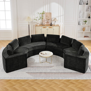 142'' Curved Round Boneless Couch, Oversized Half Moon with Deep Seat & Arms, Chenille Modular Sectional with