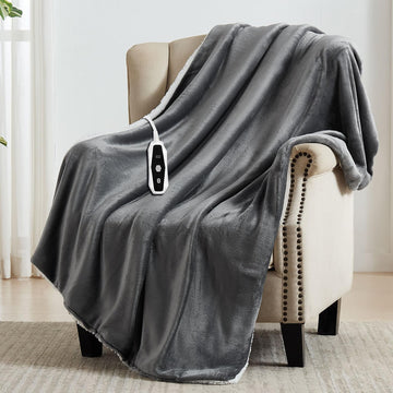 Heated Blanket Electric Throw 50''X60'', Soft Flannel Sherpa Heating Blanket