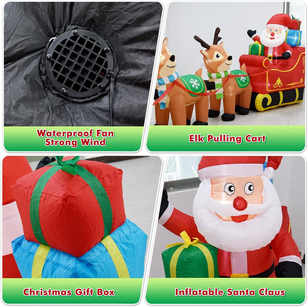12 Ft Christmas Inflatables Outdoor Decorations Giant Blow Up Yard Decorations Inflatable Santa Claus on Sleigh and 3