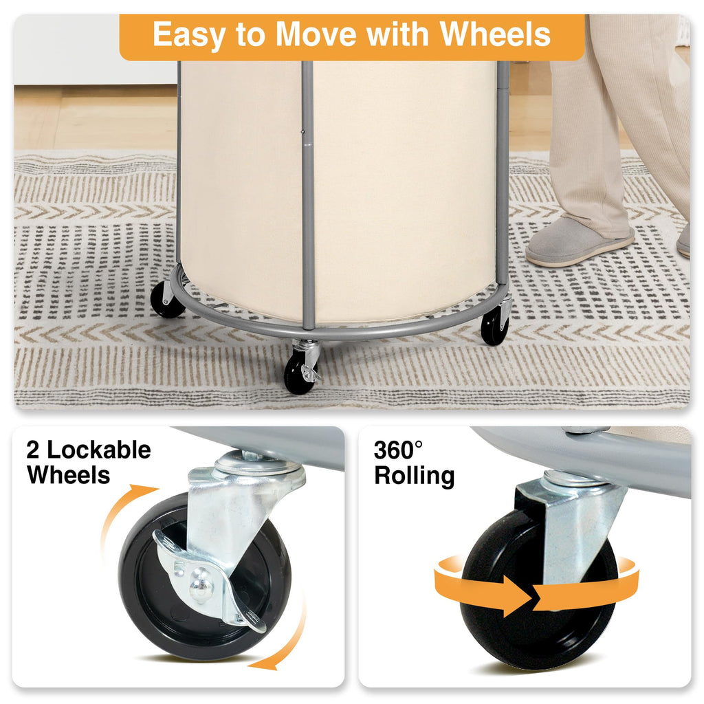 Rolling Laundry Hamper with Wheels - 185L (48 Gallon) Extra Large Industrial Clothes Laundry Basket with Removable