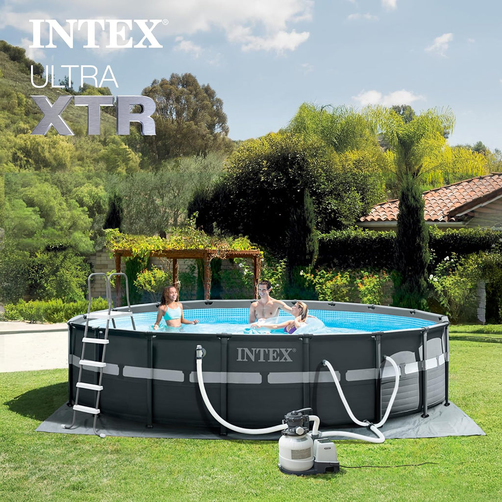 Ultra XTR 18ft x 52in Above Ground Swimming Pool Set Bundle | 26329EH - 2100 GPH Sand Filter Pump, Ladder, Pool Cover