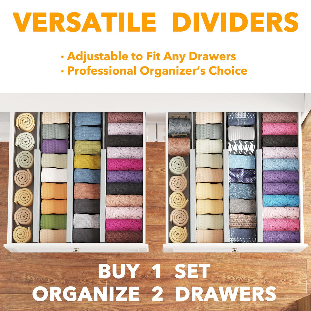 Bamboo Dresser Drawer Dividers 6 Pack, 4.65" High Adjustable 12.5"-17" Drawer Organizers, Expandable Organization for