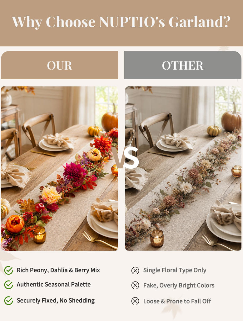 6Ft Fall Garland for Mantle: Fall Decor Thanksgiving