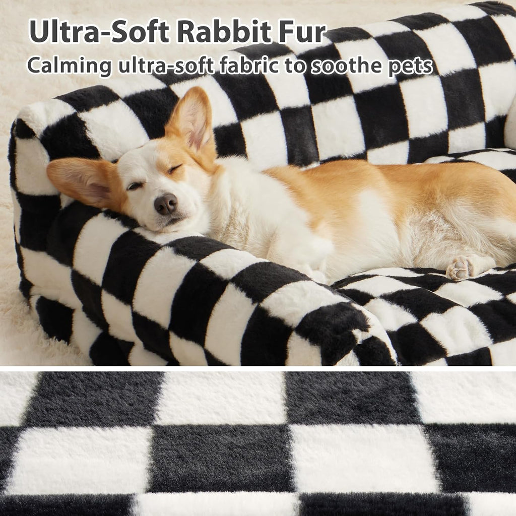 Large Dog Couch Bed, Cute Pet Sofa with Non-Slip Bottom, Checkered Dog Bed with Washable Cover, XL Pet Couch