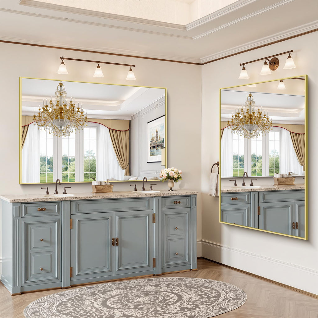 60"x40" Bathroom Mirror for Double Sink, Brushed Gold Vanity Mirror