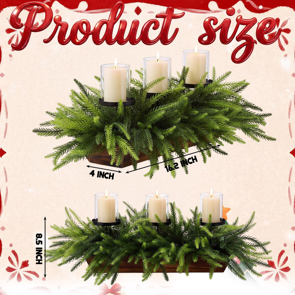 3 Pillar Norfolk Pine Stems Christmas Candle Holder Centerpiece