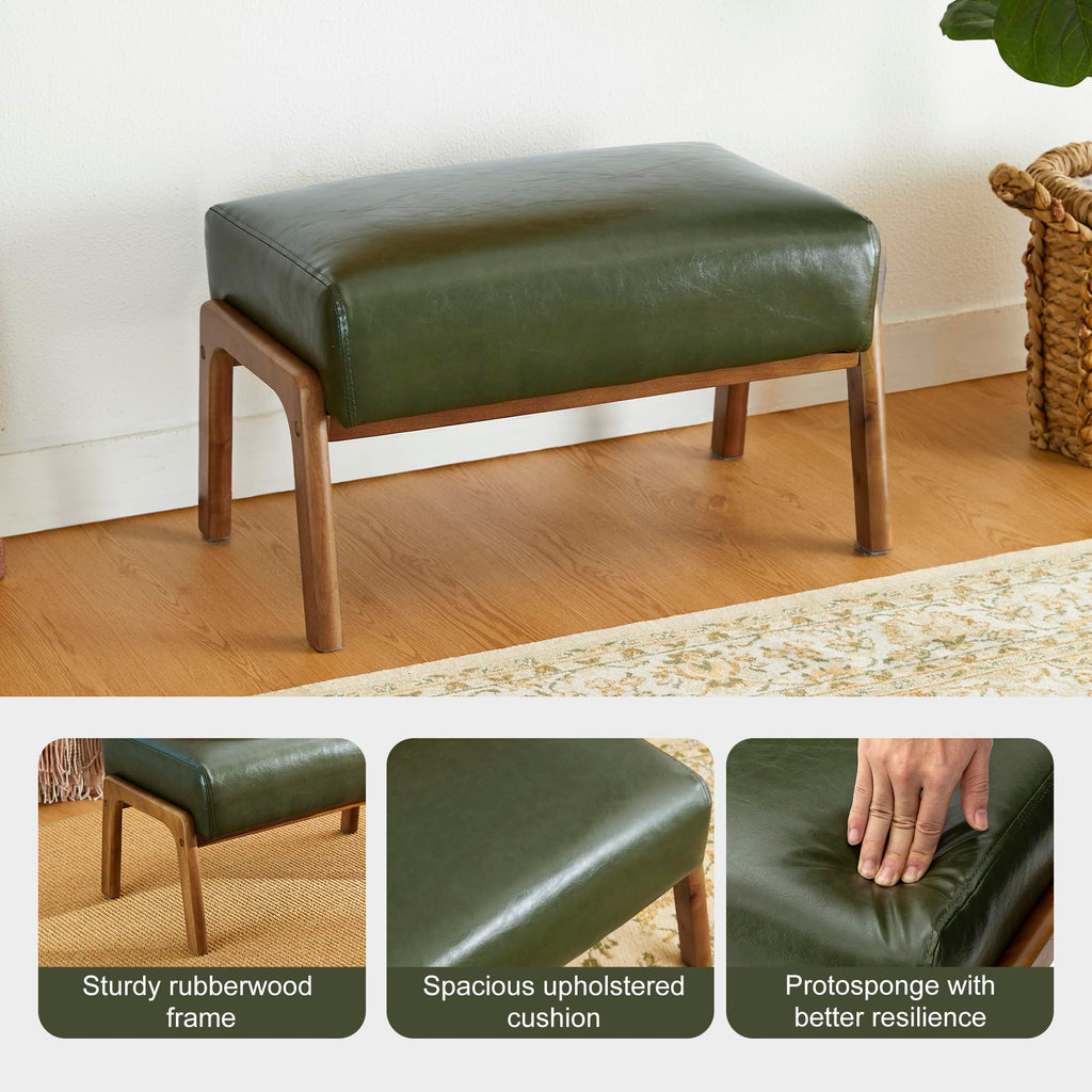 Foot Stool Ottoman, Modern Leatherette Sofa Stool Vanity Chair with Rubber Wood Frame, Footrest Ottoman Bench