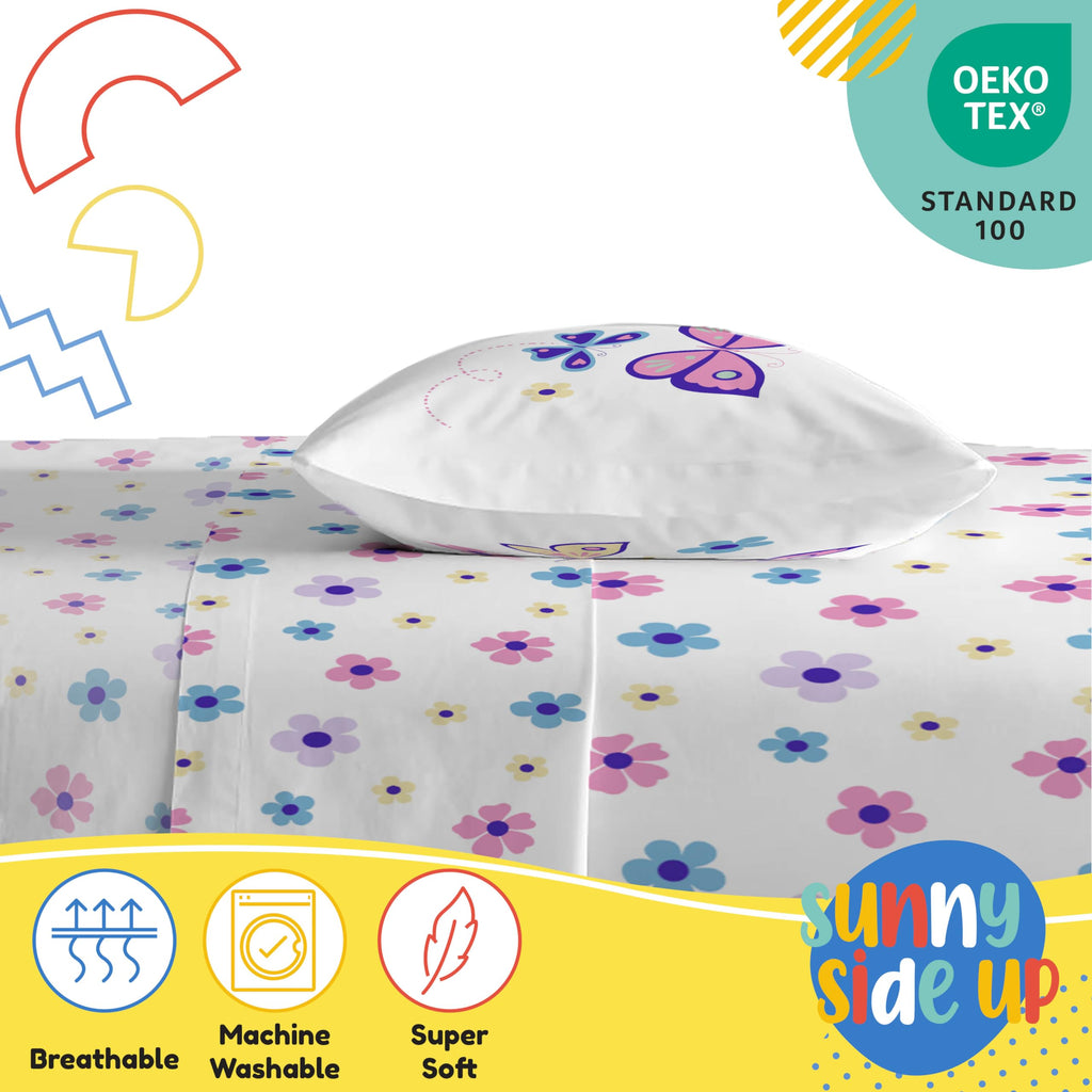 Flutter Toddler Sheet Set - 3 Piece Toddler Bedding Set Includes Pillow Cover - Super Soft Floral Microfiber Sheets