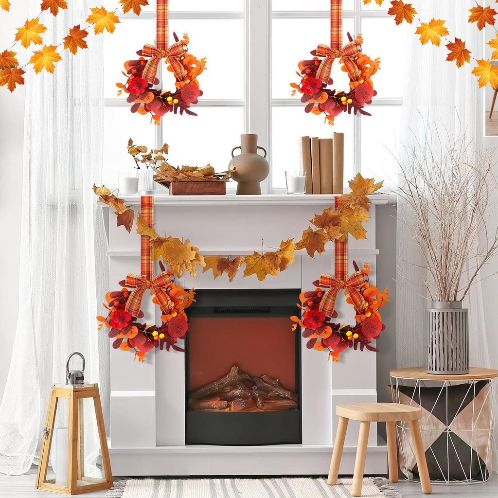 2 Pcs 9 Inch Small Fall Wreath for Cabinet Mini Fall Wreath