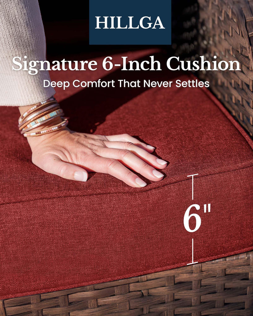 6-Piece Luxury Patio Furniture Set with 6" Thick Cushions, Weather-Resistant Wicker High Back Swivel Rocker Chairs