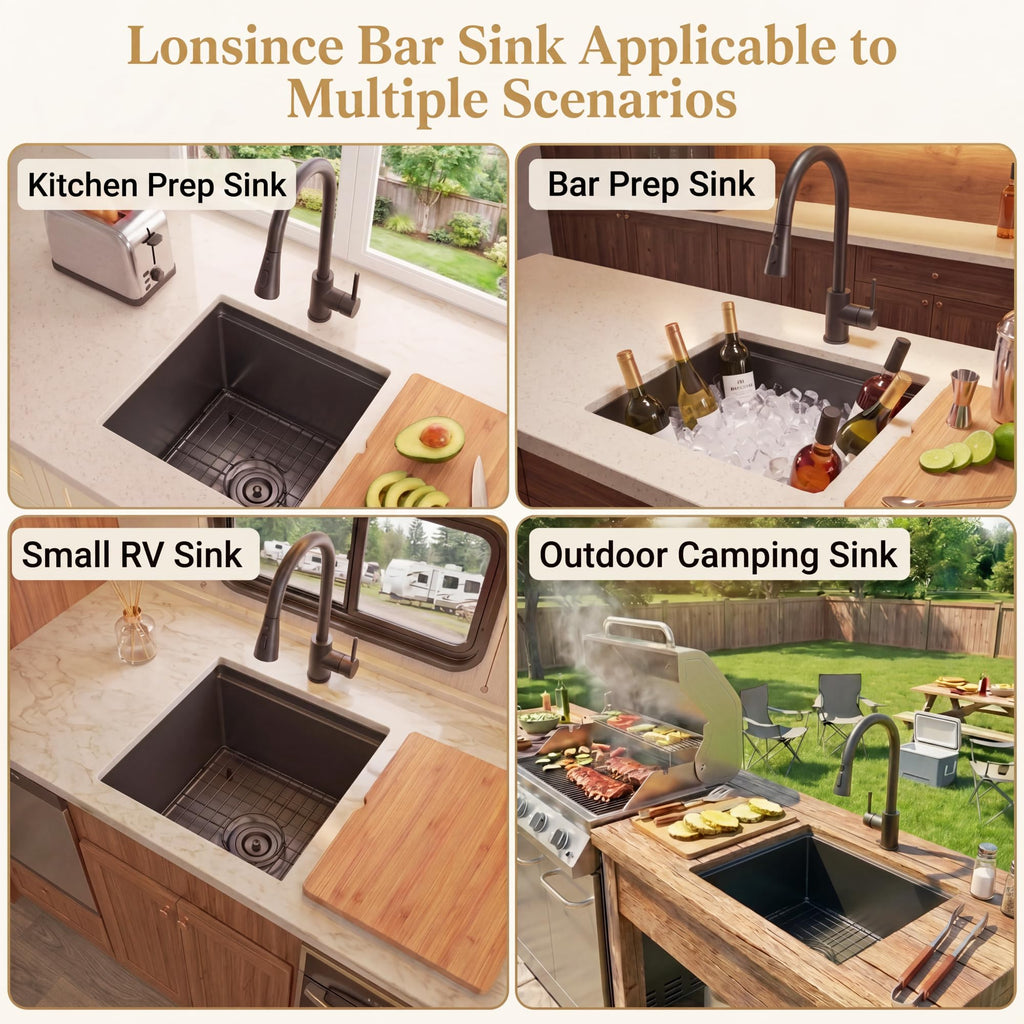 17"X19" Black Undermount Bar Sink, Bar & Prep Sink with Workstation