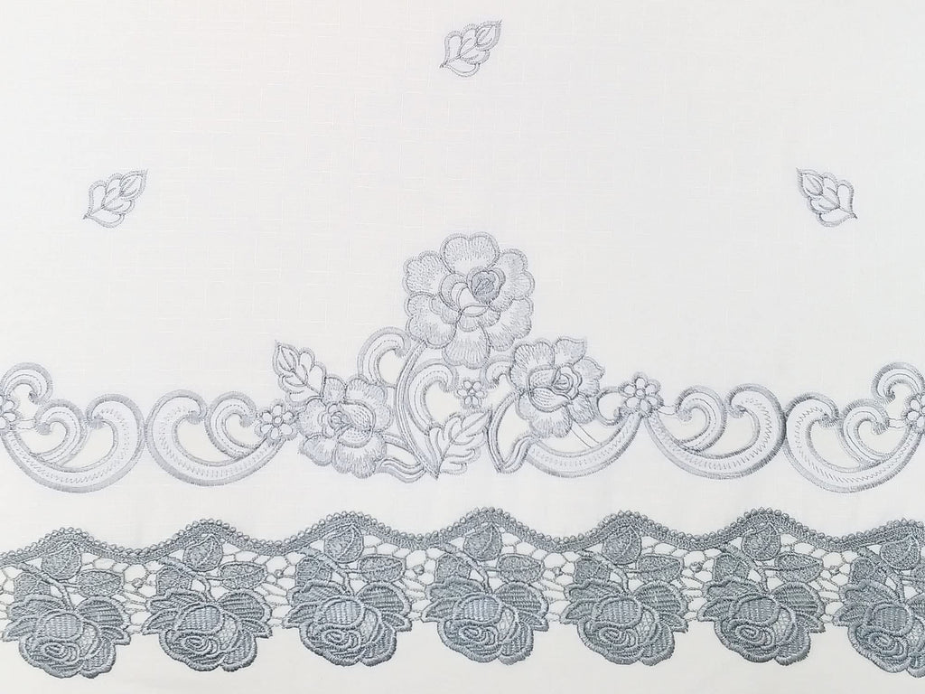 Lace Rosarium Kitchen Curtains, 3PCS Kitchen Curtains and Valances Set, Elegant White Fabric with Rose Embroidery and