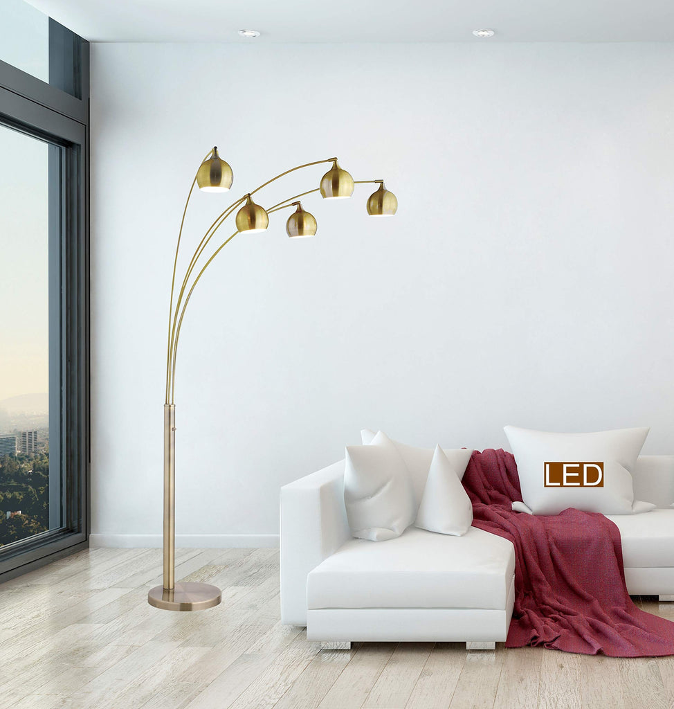 Amore 5-Arched Floor Lamp with Dimmer, 86", Antique Satin Brass