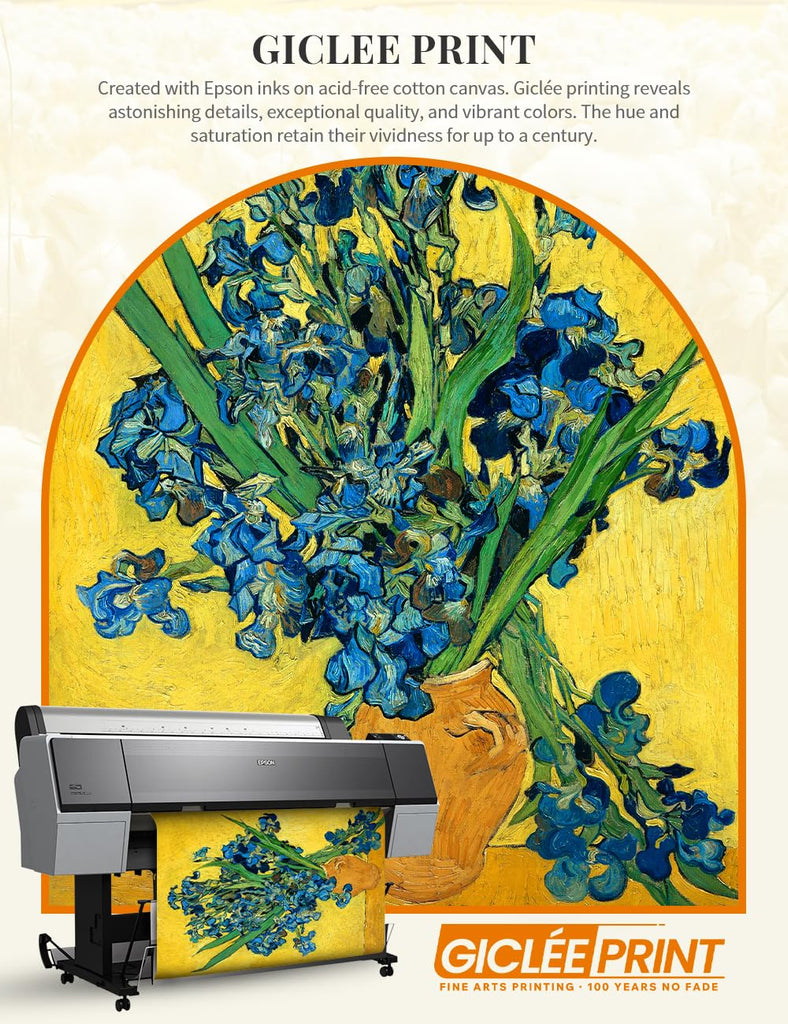 Irises Vase Flower, Vincent Reproduction. Giclee Canvas Prints Wall Art Decor 20x16