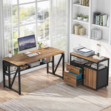 55-inch L Shaped Desk with Drawer Cabinet, Executive Computer Desk and lateral File Cabinet