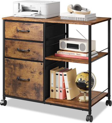 3 Drawer Mobile File Cabinet with Open Storage Shelf | Rolling Printer Stand, Fabric Lateral Filing Cabinet fits A4