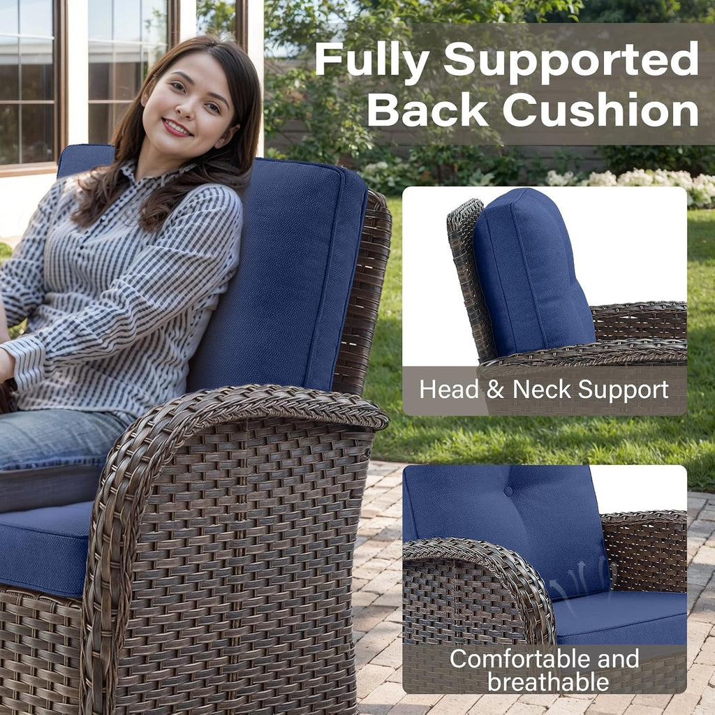 Patio Wicker Chairs Swivel Rocker - Outdoor Swivel Rocking Chairs Set of 2 with Rattan Side Table, Patio Swivel