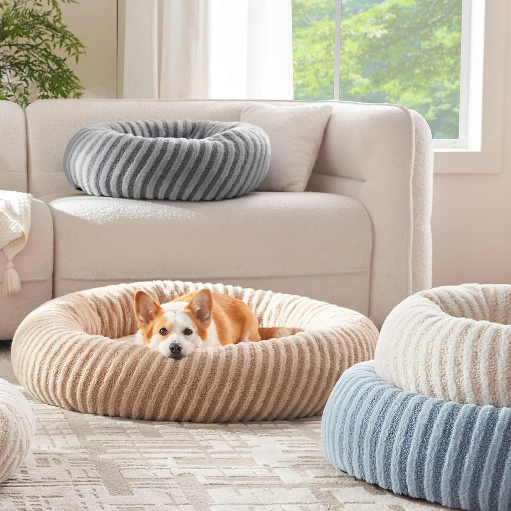 Dog Bed Medium Size Dogs, Washable Medium Dogs Bed with Removable Cover, Cozy Donut Dog Ded Fluffy Plush Faux Fur Pet