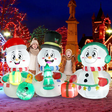 6FT Long Christmas Inflatable Decoration, Snowman with Tree & Gifts