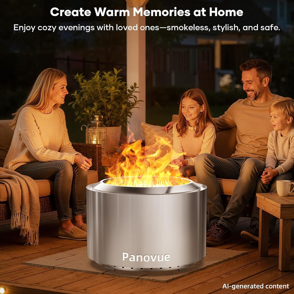 22 Inch Smokeless Fire Pit, Stainless Steel Wood Burning Outdoor Firepit for Outside Patio, Backyard