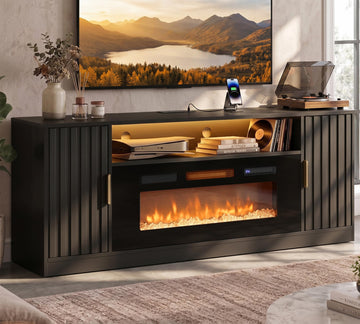 Fireplace TV Stand for 75 Inch TV, Fluted Electric TV Console