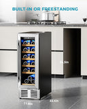 12 Inch Wine Cooler Refrigerator, Wine Fridge 18 Bottles, Built-in or Freestandi