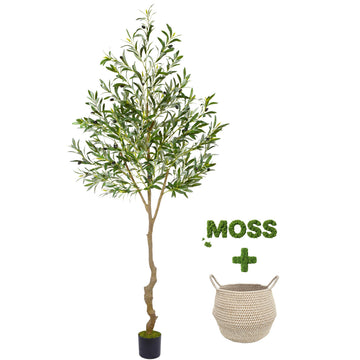 Artificial Olive Tree 7ft Fake Plant with Woven Basket