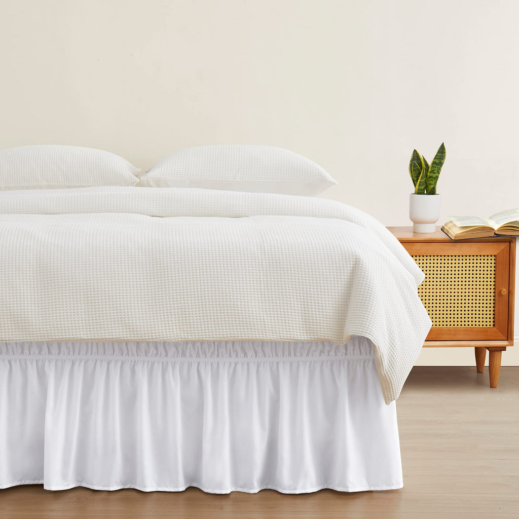 White Wrap Around Bed Skirt, Full Queen 18-Inch Brushed Drop