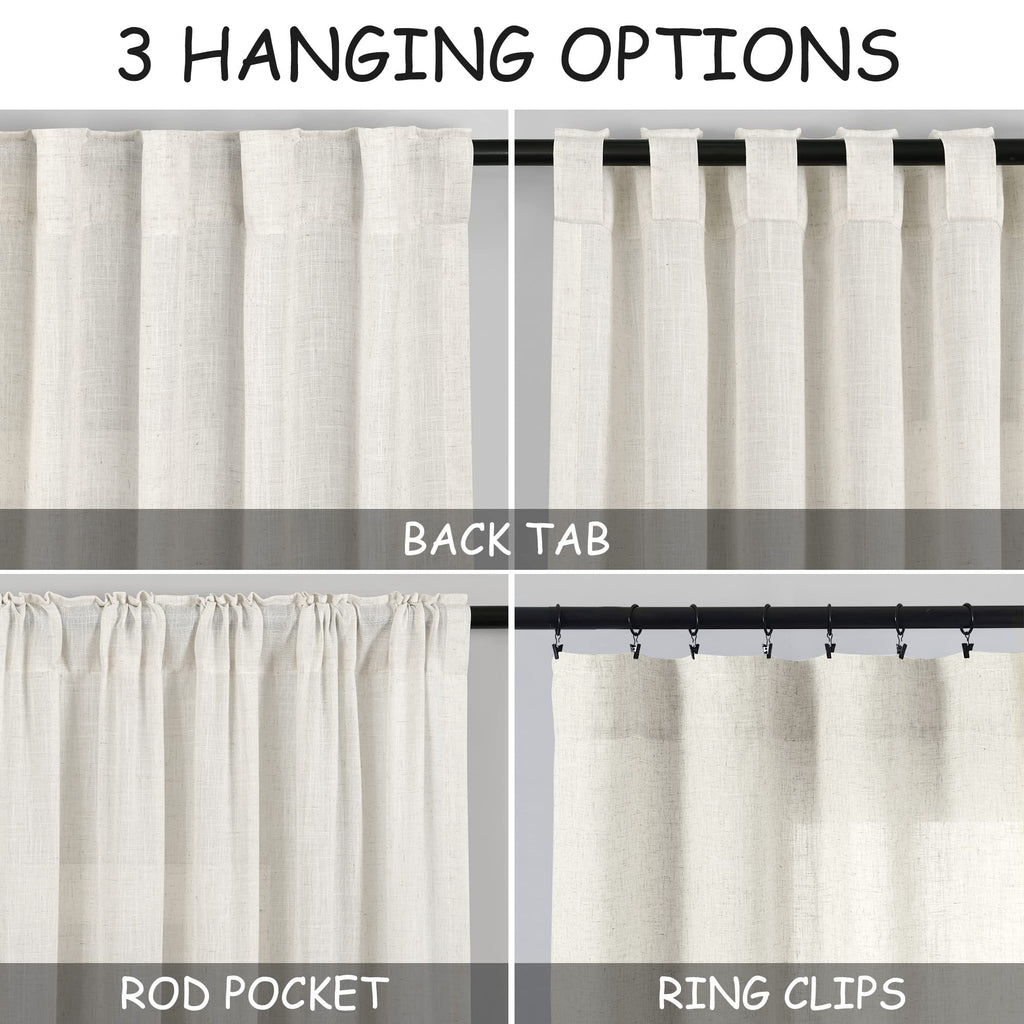 Cream Semi Sheer Linen Curtains 78 inch Length Back Tab Rod Pocket Modern Farmhouse Coastal Decor Cream Cotton