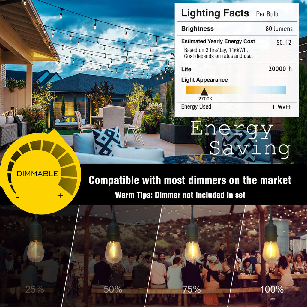 LED Outdoor String Lights Waterproof Patio Lighting for Outside Porch