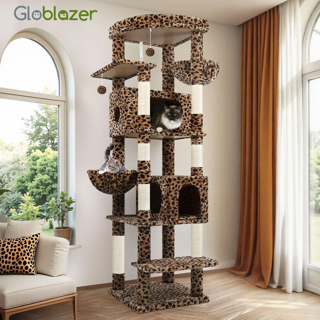 74in Leopard Heavy Duty Cat Tree Tower for Indoor Large Cat