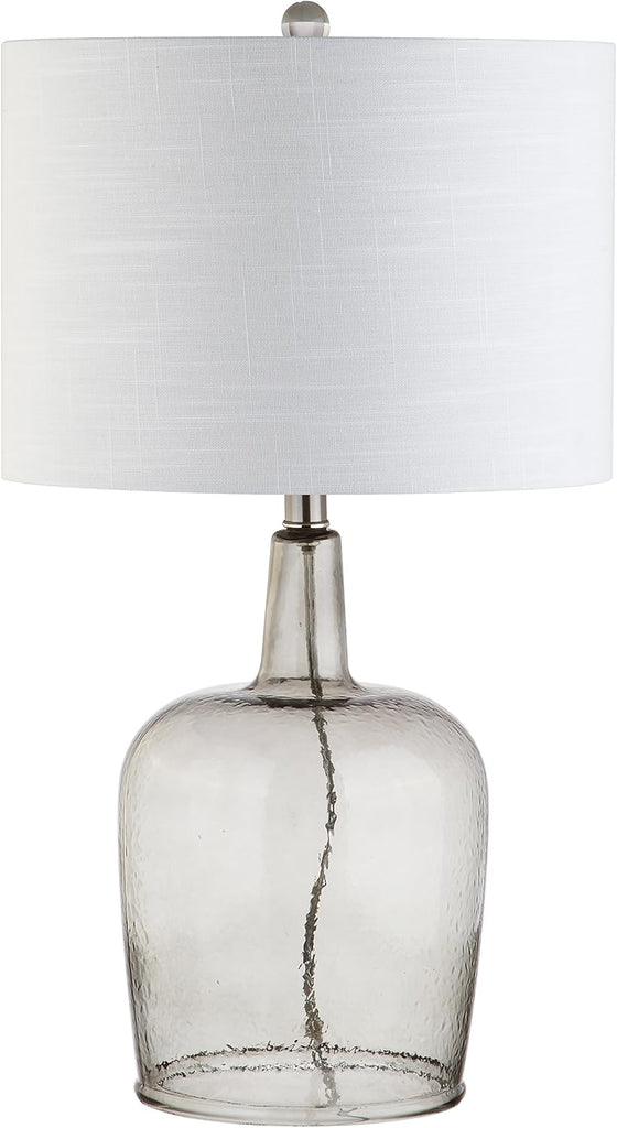 26" Smoked Gray Glass LED Table Lamp, Modern Contemporary Bedside Nightstand Lamp Bedroom, White Linen Drum Shade