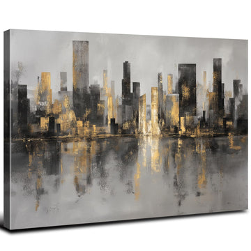 Abstract New York City Wall NYC Skyline Wall Decor Black and Gold Cityscape Canvas Prints Morden Minimalist Aesthetic