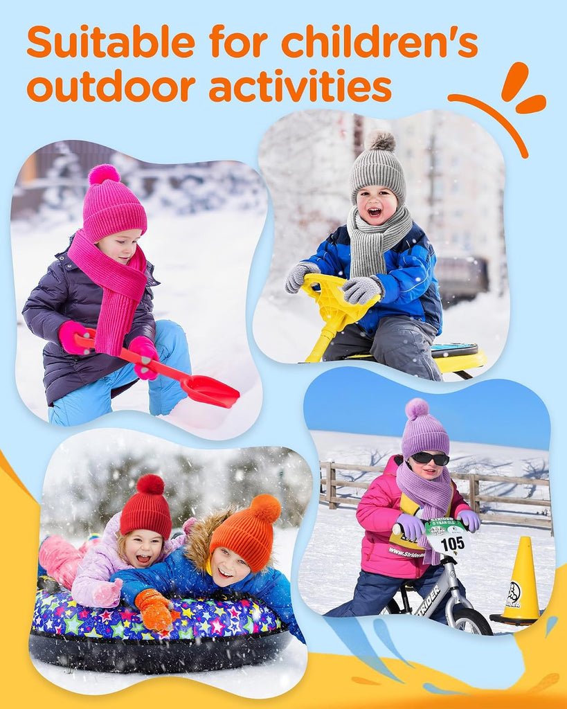 Kids Winter Hat Gloves Scarf Set Children Pompom Knit Beanie Warm Gloves with Thick Fleece for Boys Girls