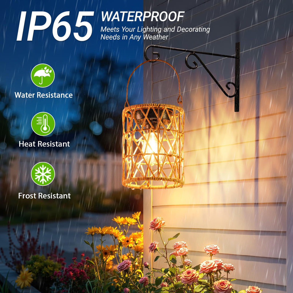 Solar Lantern Outdoor Lights, 2 Pack Bright Hanging Solar Lanterns Outdoor Waterproof with Handle, Decoration Rattan