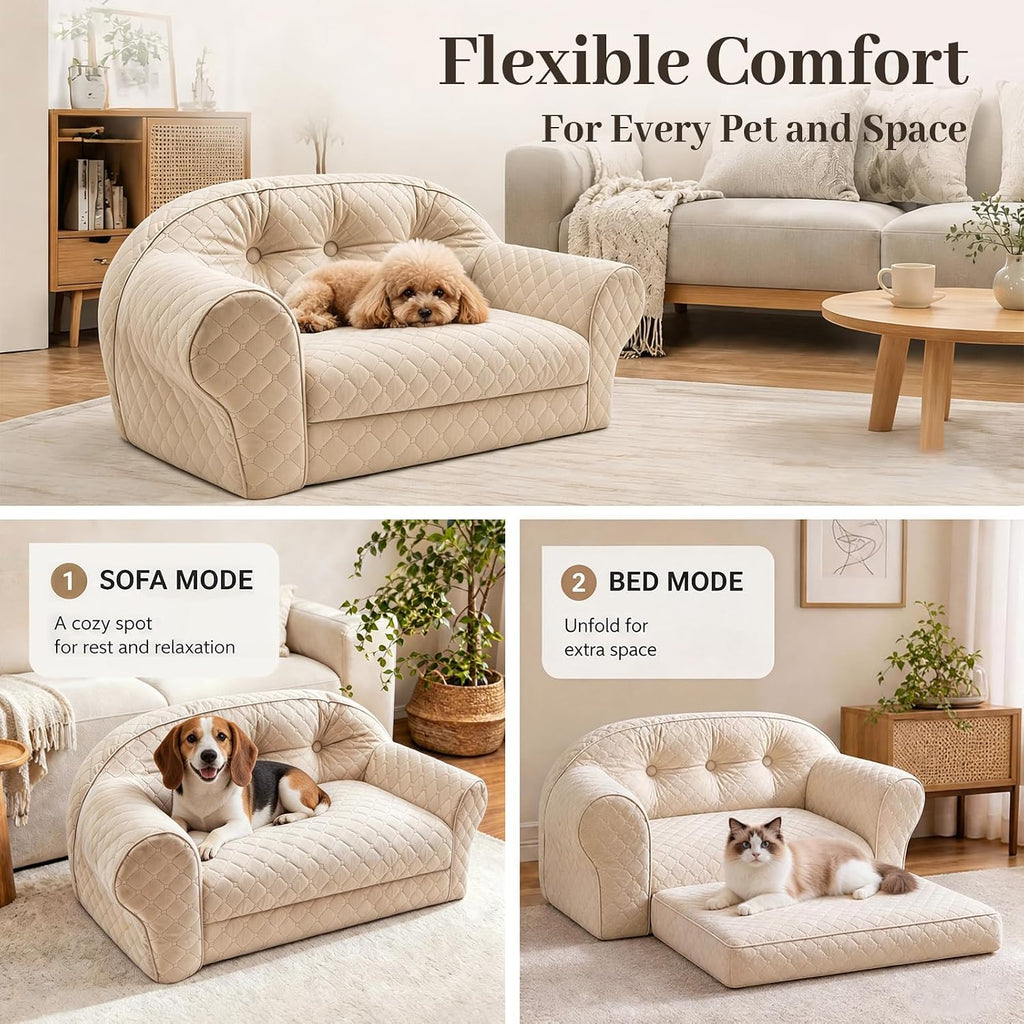 Dog Couch Bed for Small & Medium Dogs, Button Tufted Dog Sofa