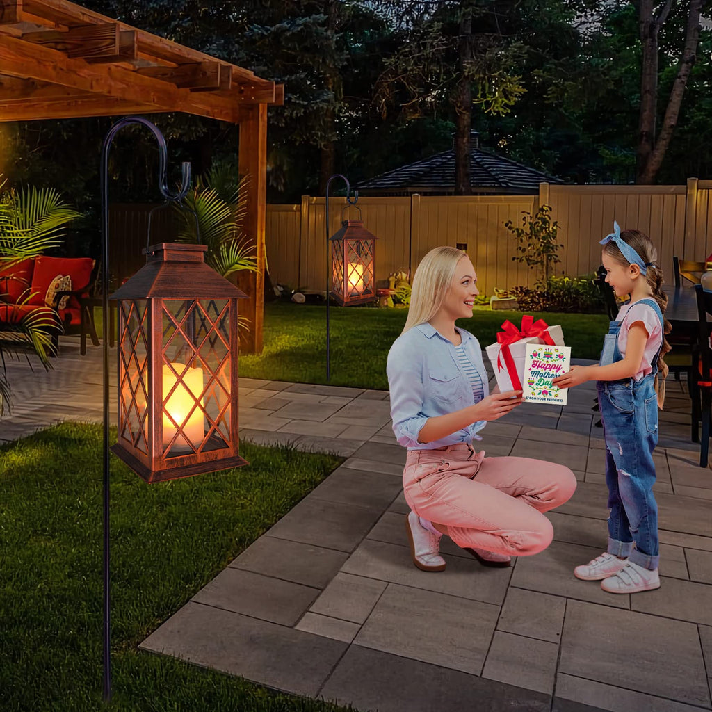 14" Solar Lanterns Outdoor Garden Lantern Waterproof LED Flickering Flameless Candle Mission Lights for