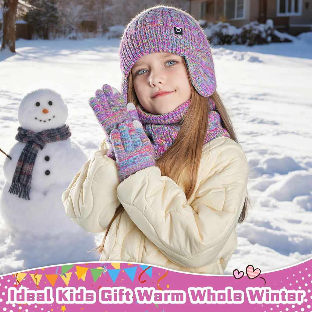 Kids Winter Hat Gloves Scarf Set,Girls Boys Toddler Beanie Fleece Lined Set