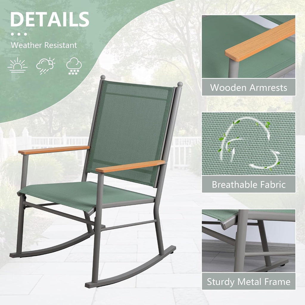 2 Pcs Outdoor Rocking Chairs Set,Upgraded High Back Patio Rocking Chairs Set,Breathable Textilene Fabric Rocking