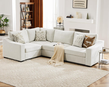 112" Oversized V-Shaped Modular Sectional Couch with Chaise Corner Sectional Sofa, 5-Seater Deep Seat Cloud Couch
