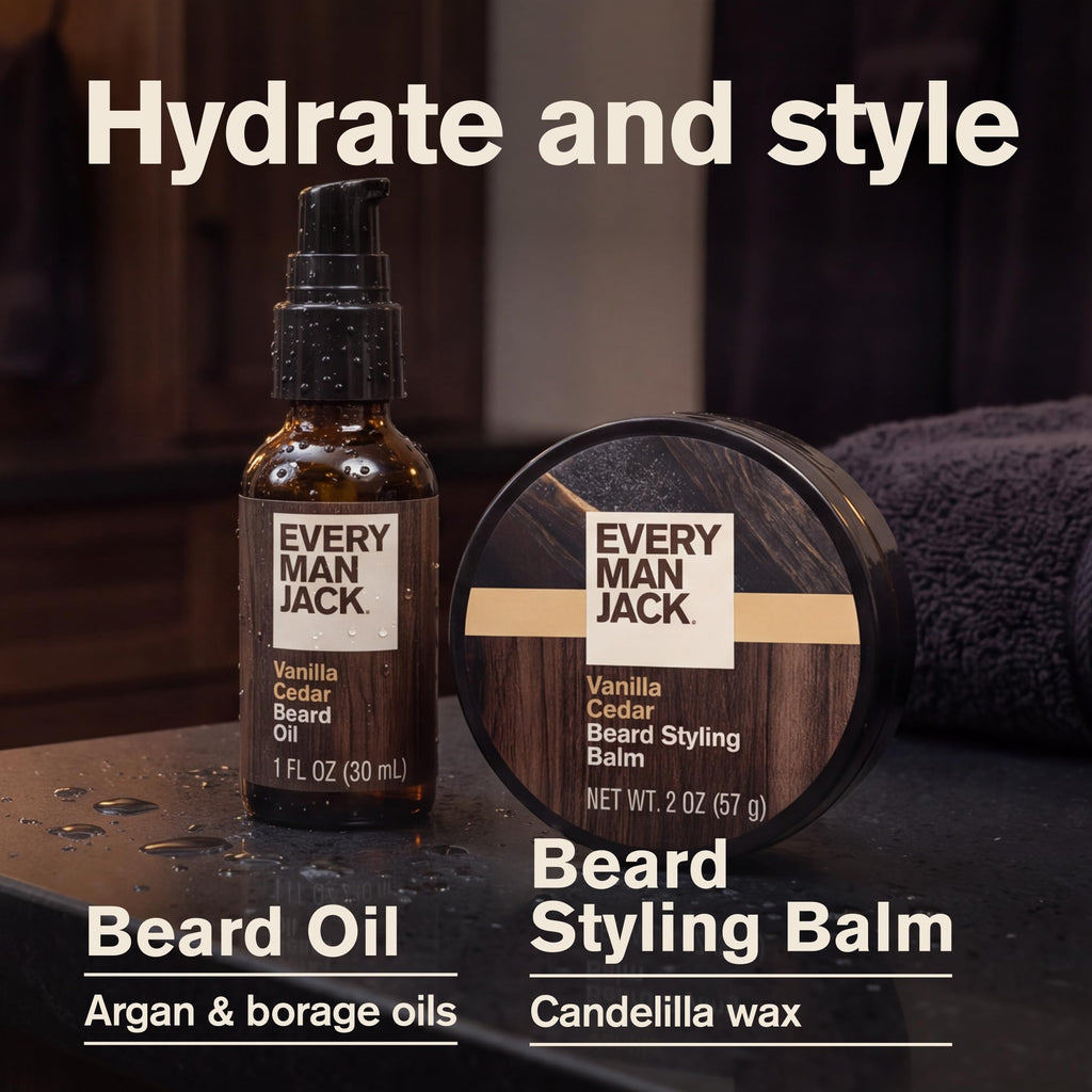 Essential Beard Care Kit for Men, Vanilla Cedar, Gift Set