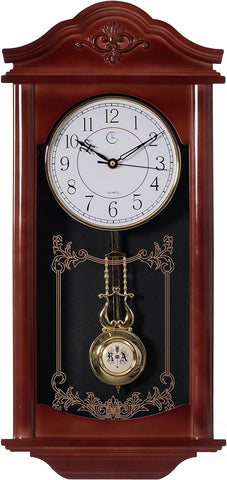 Vintage Grandfather Wood - Looking Plastic Antique Pendulum Wall Clock for Living Room Decor, Kitchen, Office, Or Dining Room, Silent Wall Mount Battery-Operated, Large Brown A134-B0BZFDZJTD
