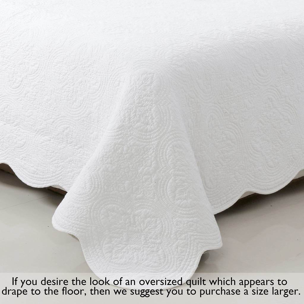 100% Cotton Victorian Medallion Solid White Matelasse Embossed Bedding Quilt Set, Reversible Lightweight Bedspread