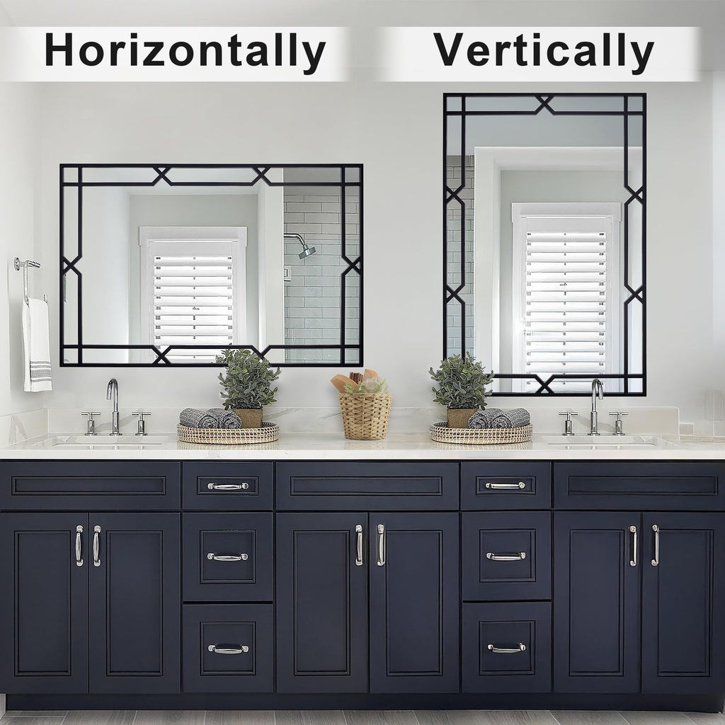 47"x32" Black Mirror for Wall Decor, Large Rectangular Decorative Mirror with Matte Black Metal Pipe Frame Living