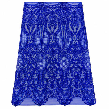 Melanie Design 4 Way Stretch Nylon Spandex Mesh Sequin Wedding Prom Quinceanera Fabric By The Yard (Royal Blue)