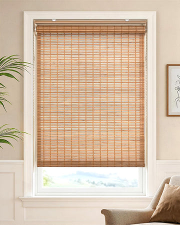 Cordless Bamboo Roller Shades, 34" W x 70" H, Squirrel | Natural Light Filtering Bamboo Window Blinds, Bamboo Roll Up